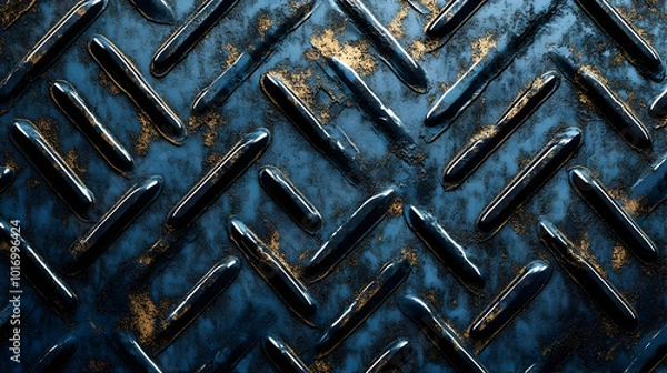 Fototapeta Abstract Blue and Gold Diamond Pattern Texture Background