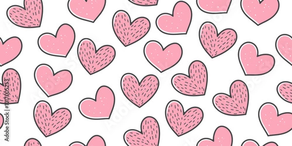 Fototapeta Cute Pink Heart Seamless Valentine's Day Pattern on White Background. Love heart pattern design. Seamless colorful hearts pattern.