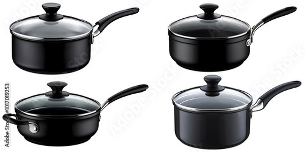 Obraz Casserole saucepan black dish set on white background