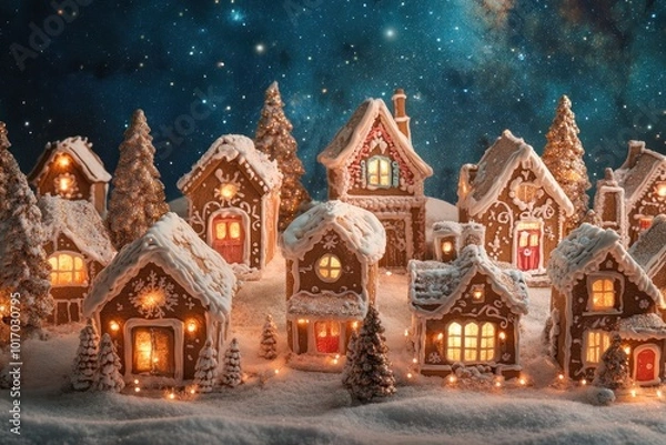 Fototapeta Charming Scene of Gingerbread Houses in Delightful Setting