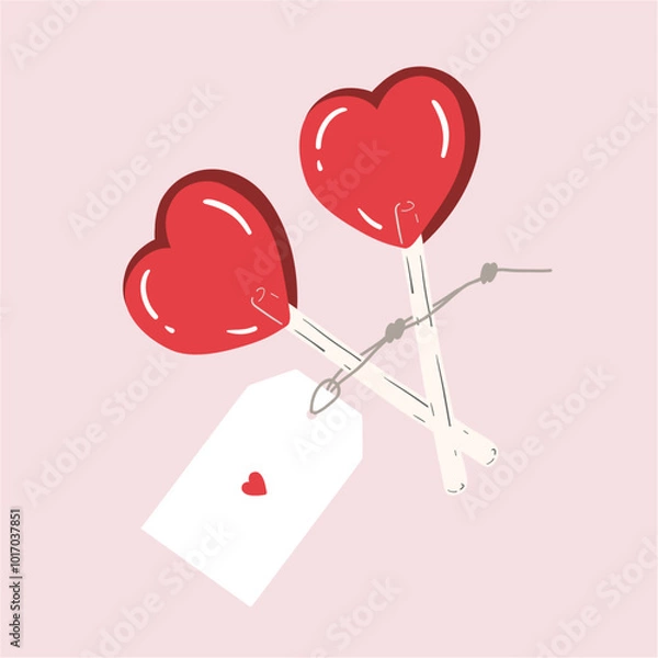 Obraz Love candy with label. Red heart shaped lollipop. Design for Valentine’s Day and romantic holidays. Hand drawn vector illustration
