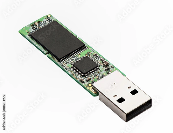 Obraz open chip of USB flash drive isolated on white background