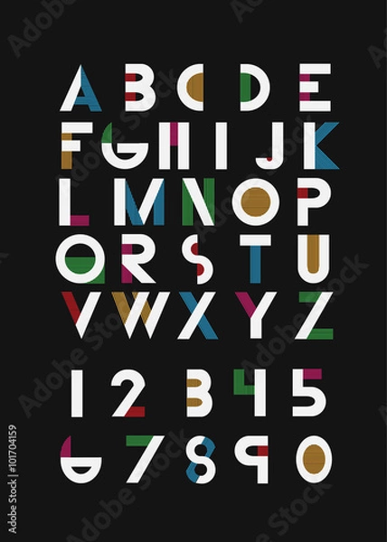 Fototapeta Color alphabetic fonts and numbers. Vector eps10 illustrator.
