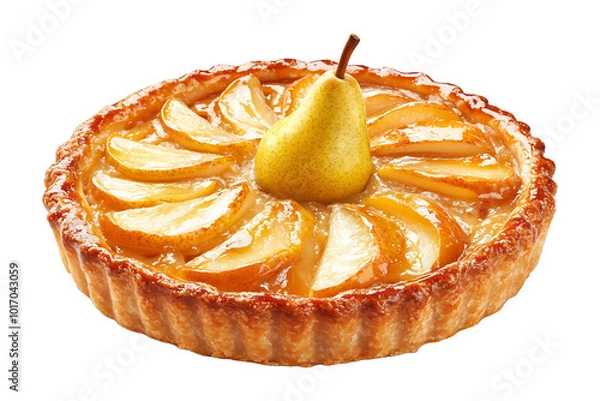 Fototapeta Apple pie with a pear on top isolated on transparent background.