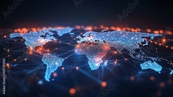 Fototapeta A Digital World Map Depicting Global Interconnectedness