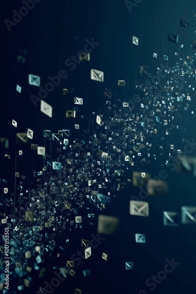 Obraz Dynamic abstract representation of floating email icons in various colors.