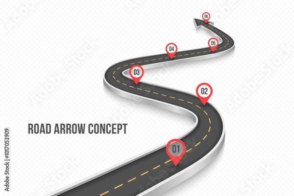 Obraz Winding 3d road infographic concept on a white background. Timeline template.