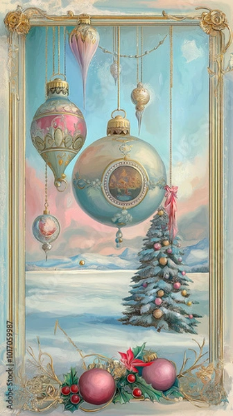 Obraz Vintage christmas decorations in frame.