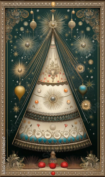 Obraz Surrealistic decorated christmas tree in frame.