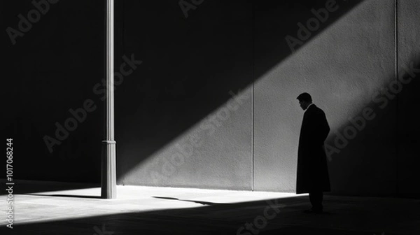 Fototapeta Mysterious Noir Scene with Shadowy Figure Leaning Against Lamppost
