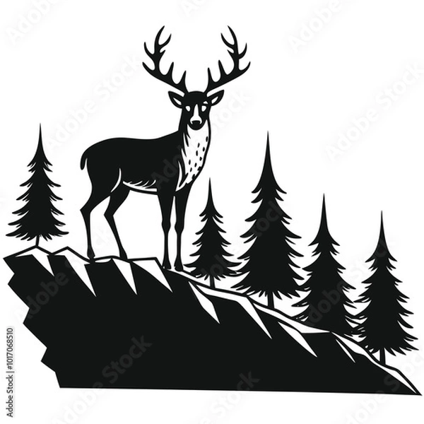 Obraz deer in the forest silhouette vector illustration