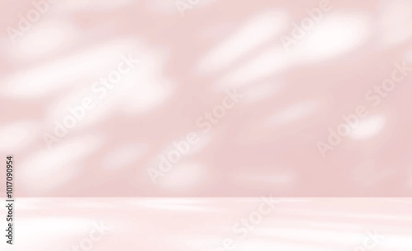 Fototapeta Empty pink colour room studio with sunlight effect shadow on the floor and wall for product presentation. Minimal backdrop design. Cosmetic, beauty and fashion showroom. Summer background mock up.	