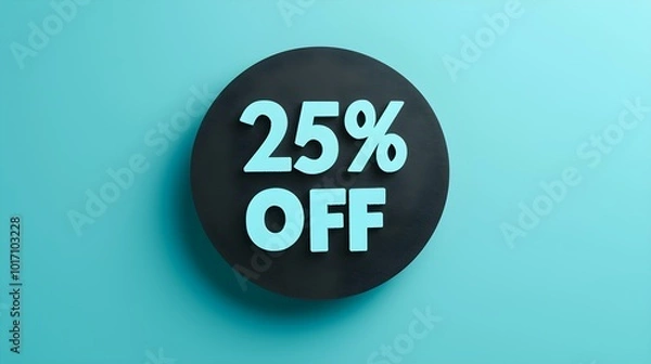 Obraz Black '25% OFF' Promotional Sign on a Cyan Background with Copy Space