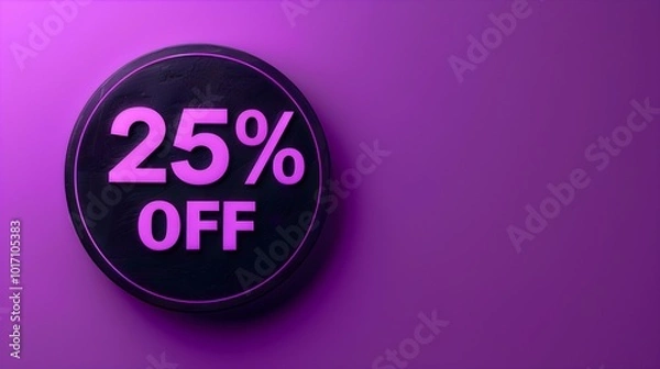 Obraz Black '25% OFF' Promotional Sign on a Dark Purple Background with Copy Space