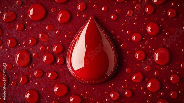 Fototapeta A large blood droplet in the center of the background surrounded by smaller drops
