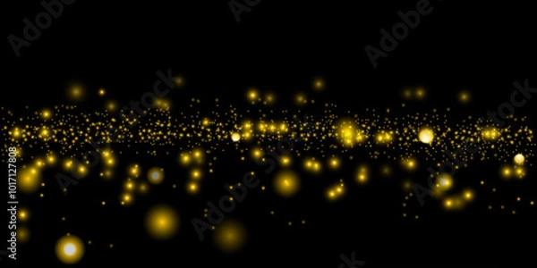 Fototapeta Lots of shiny particles on a black background. Vector	A starry path with luminous dust.  A line of golden light.