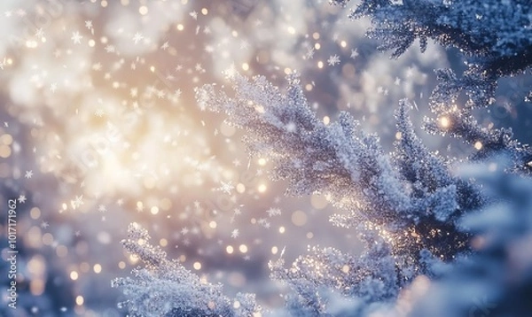 Fototapeta Watching snowfall, with each flake descending gracefully from the sky, creates a mesmerizing and calming experience, transforming the world into a winter fantasy