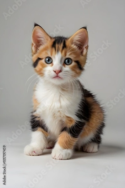 Obraz Calico kitten against white background