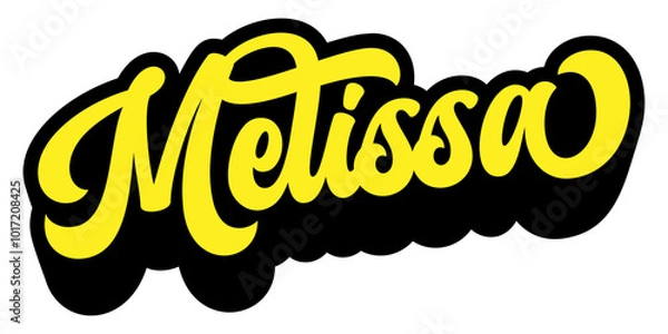 Fototapeta Given name Melissa written in retro groovy three-dimensional script lettering