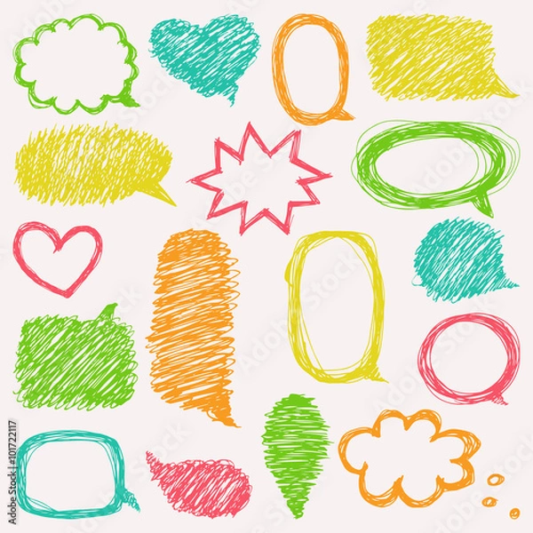 Fototapeta Set of hand drawn speech and thought bubbles.