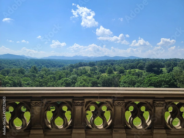 Obraz Scenic Balcony View of Green Hills and Mountains