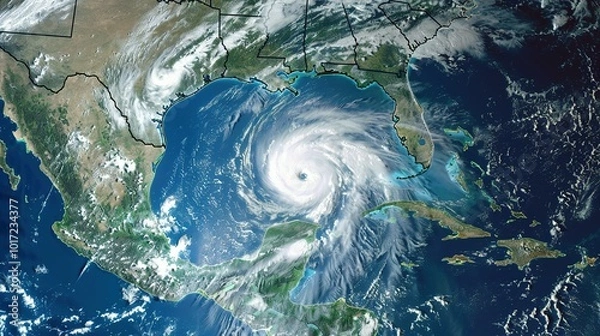 Obraz Satellite Image of Hurricane Over the Gulf of Mexico