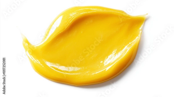 Fototapeta a single, elegant swatch of banana ketchup on a white background, with soft color gradients and a subtle sheen to highlight the texture and glossiness of the ketchup