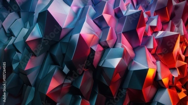 Fototapeta Abstract Geometric Pattern with Shimmering Red and Blue Polygons