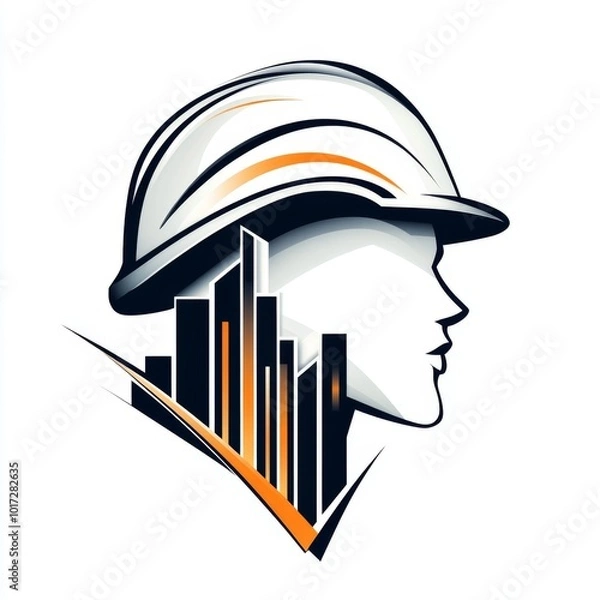 Fototapeta Construction Worker Profile with Cityscape Logo Design
