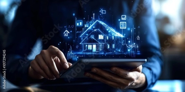 Fototapeta Futuristic Real Estate Listings with Holographic Property Analysis