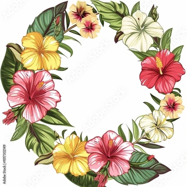 Obraz Elegant floral frame with colorful flowers on a clean white background.

