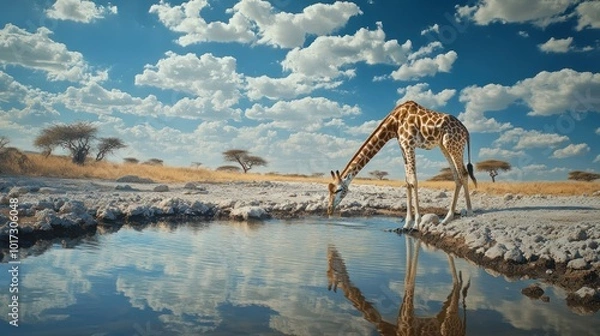 Fototapeta Giraffe Drinking at a Waterhole