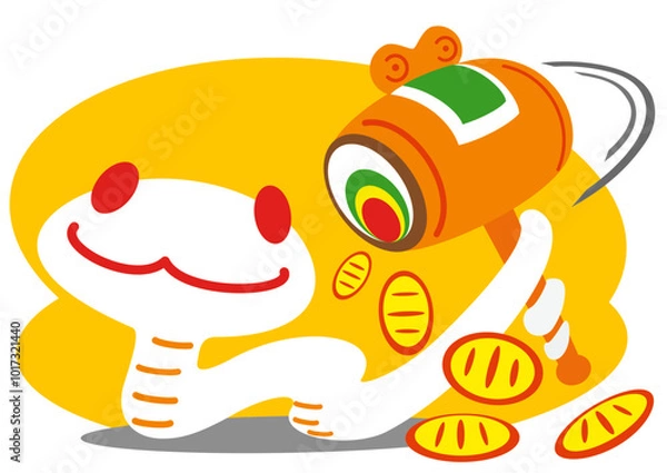 Fototapeta ざくざく小判　打ち出の小槌を振る巳