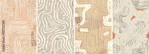Obraz A set of four abstract posters in earthy tones. The pattern is designed for use as a background texture or design element on various products such as stationery, packaging, wallpaper, posters, etc.