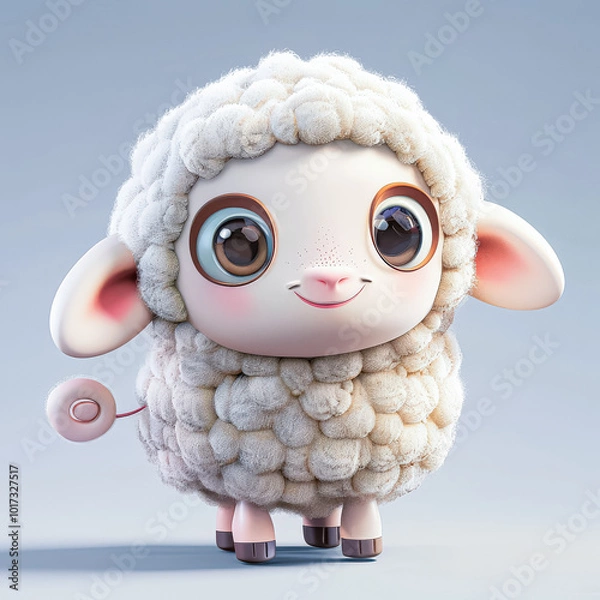 Fototapeta Cute cartoon sheep with big eyes and a smile on its face