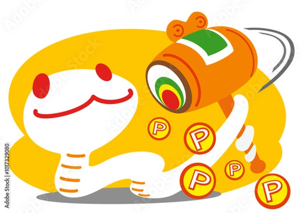 Fototapeta 溢れるポイント　打ち出の小槌を振る巳