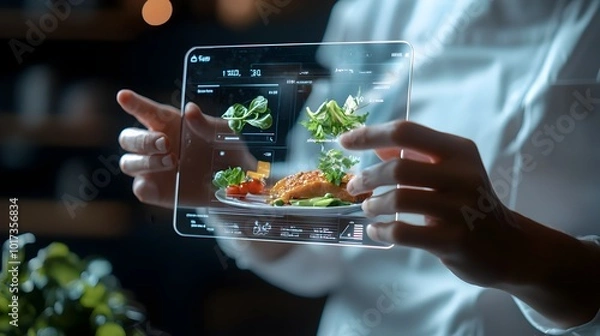 Obraz AI Driven Holistic Nutrition Plan with Futuristic Meal Suggestions and Personalized Recommendations for a Healthy Eating Lifestyle in the Digital Age