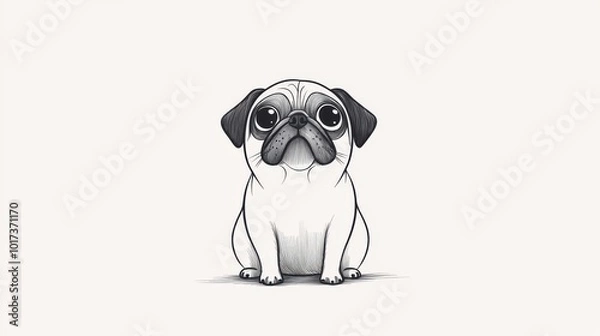 Fototapeta Charming illustration of a cute pug, featuring expressive eyes and a playful demeanor, perfect for pet lovers and dog enthusiasts.