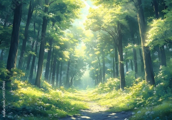 Fototapeta 明るい森の道