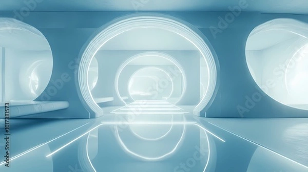 Obraz Digital Technology Blue Circular Poster Background with generative