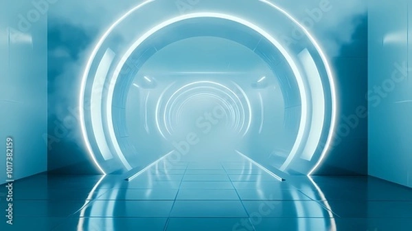 Obraz Digital Technology Blue Circular Poster Background with generative