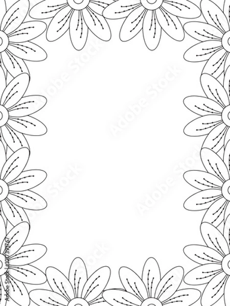 Fototapeta All these designs are hand-drawn and unique 
Flower Border Beautiful black and white illustration for adult coloring book,
This is a printable Beautiful Zentangle Coloring page for KDP Interior, POD p