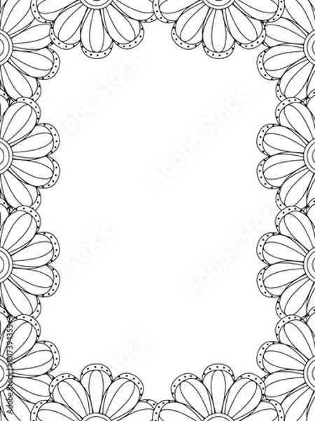 Fototapeta All these designs are hand-drawn and unique 
Flower Border Beautiful black and white illustration for adult coloring book,
This is a printable Beautiful Zentangle Coloring page for KDP Interior, POD p