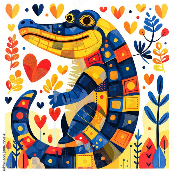 Fototapeta Colorful crocodile with a heart on its back