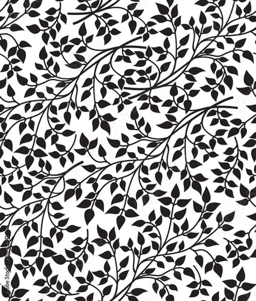 Fototapeta Vector black and white seamless pattern with sprigs