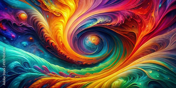 Fototapeta Vibrant digital abstract artwork featuring swirling colors and cosmic elements, creating mesmerizing visual experience that captivates viewers imagination