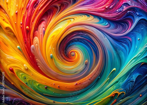 Fototapeta vibrant swirl of colorful paint creates dynamic and mesmerizing pattern, showcasing blend of bright hues and fluid motion that captivates viewers imagination