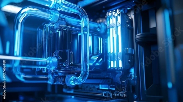 Obraz Close-up view of futuristic liquid cooling system in a computer