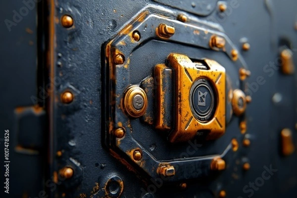 Fototapeta Hyper-realistic depiction of an old factory machine, with fine details showing rust and wear, symbolizing the industrial focus of yesterdayâ€™s economy