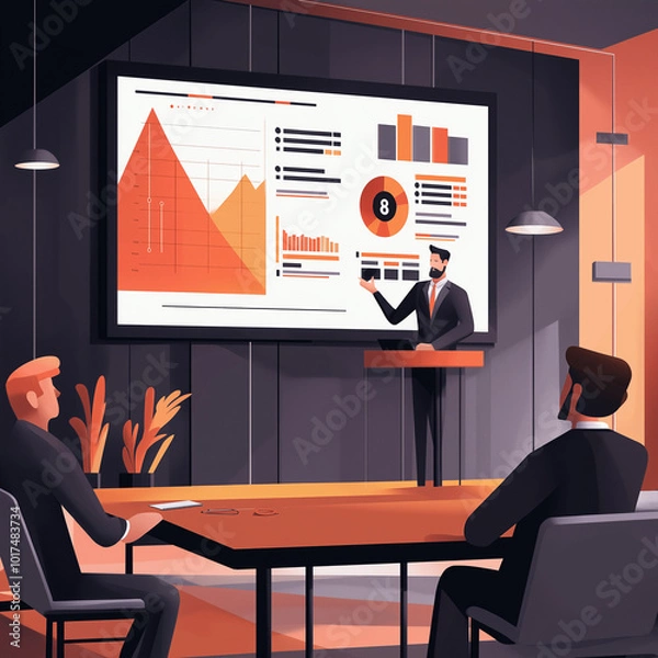 Obraz An investor pitch scene in a modern boardroom.